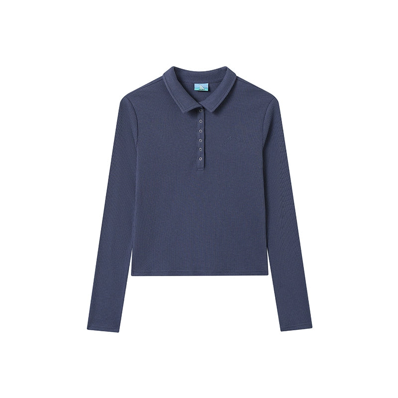 CryingCenter Quick-drying Waffle Shoulder Slim-fit Long Sleeve Polo Shirt