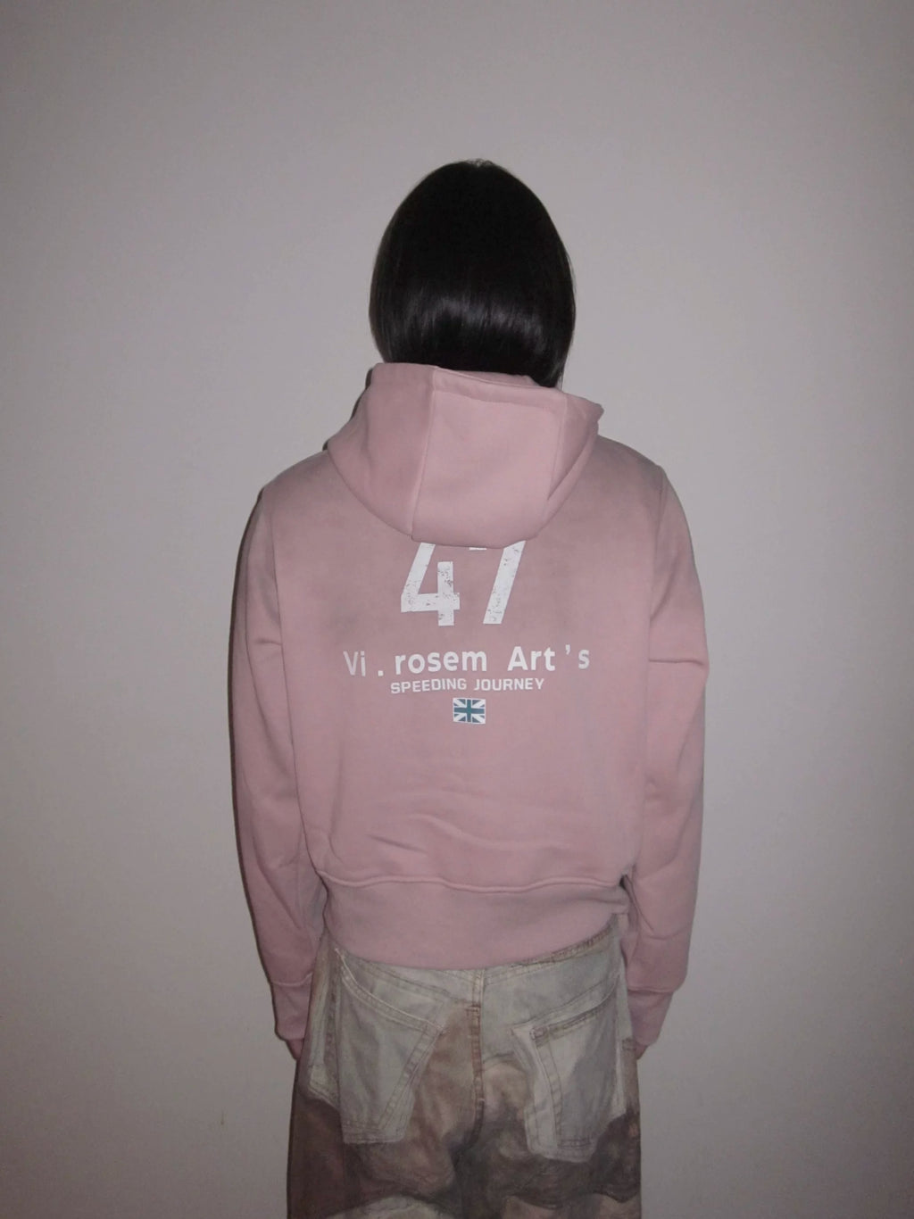URRRGE Embroidered Cracked Print Hooded Zip-up Sweater