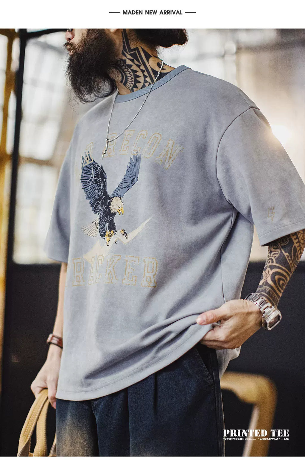 MADEN Retro Crew Neck Knitted Casual Tee