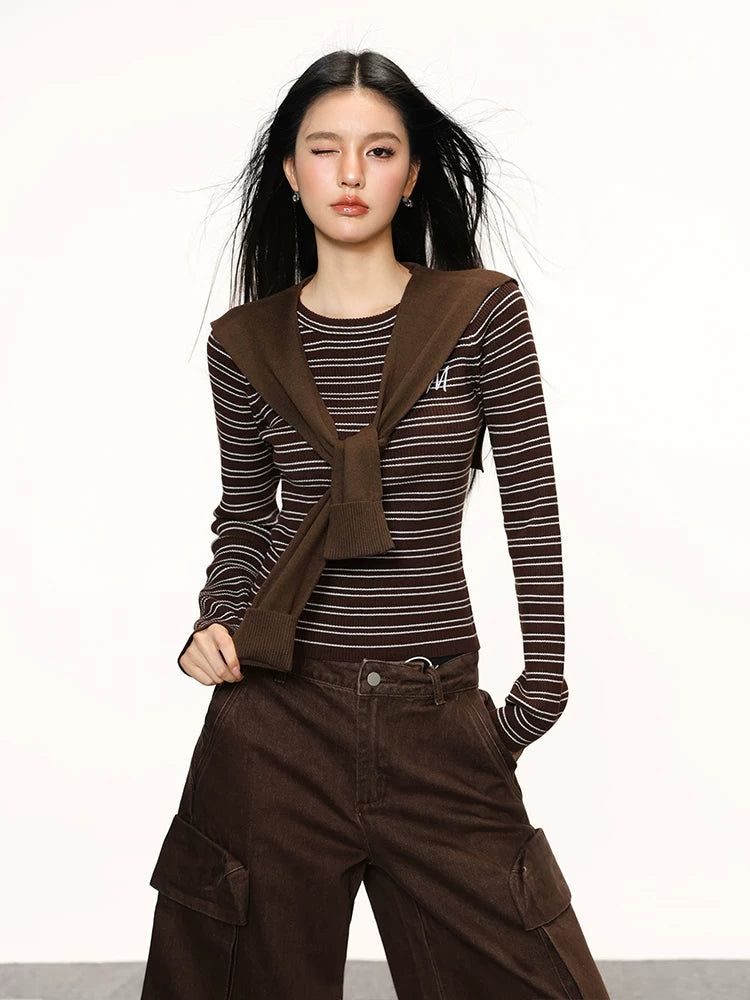 Cherry Melody Striped Contrasting Color Versatile Long Sleeve