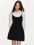 Anna Aneae Long Sleeve Shirt Stacked Velvet Suspender Dress Set