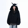 Zuocisankon Dog Ears Rivet Zip Cardigan Sweater