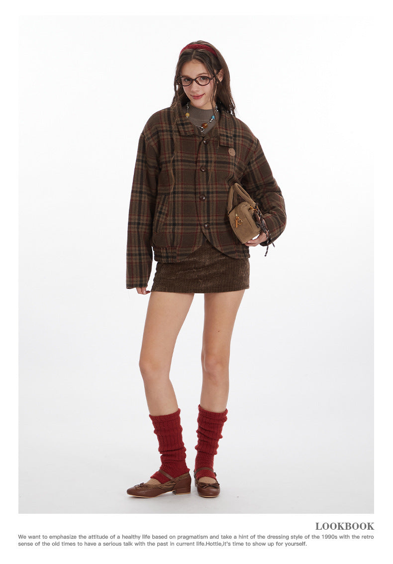 Nariele Vintage Loose Checked Jacket Shirt