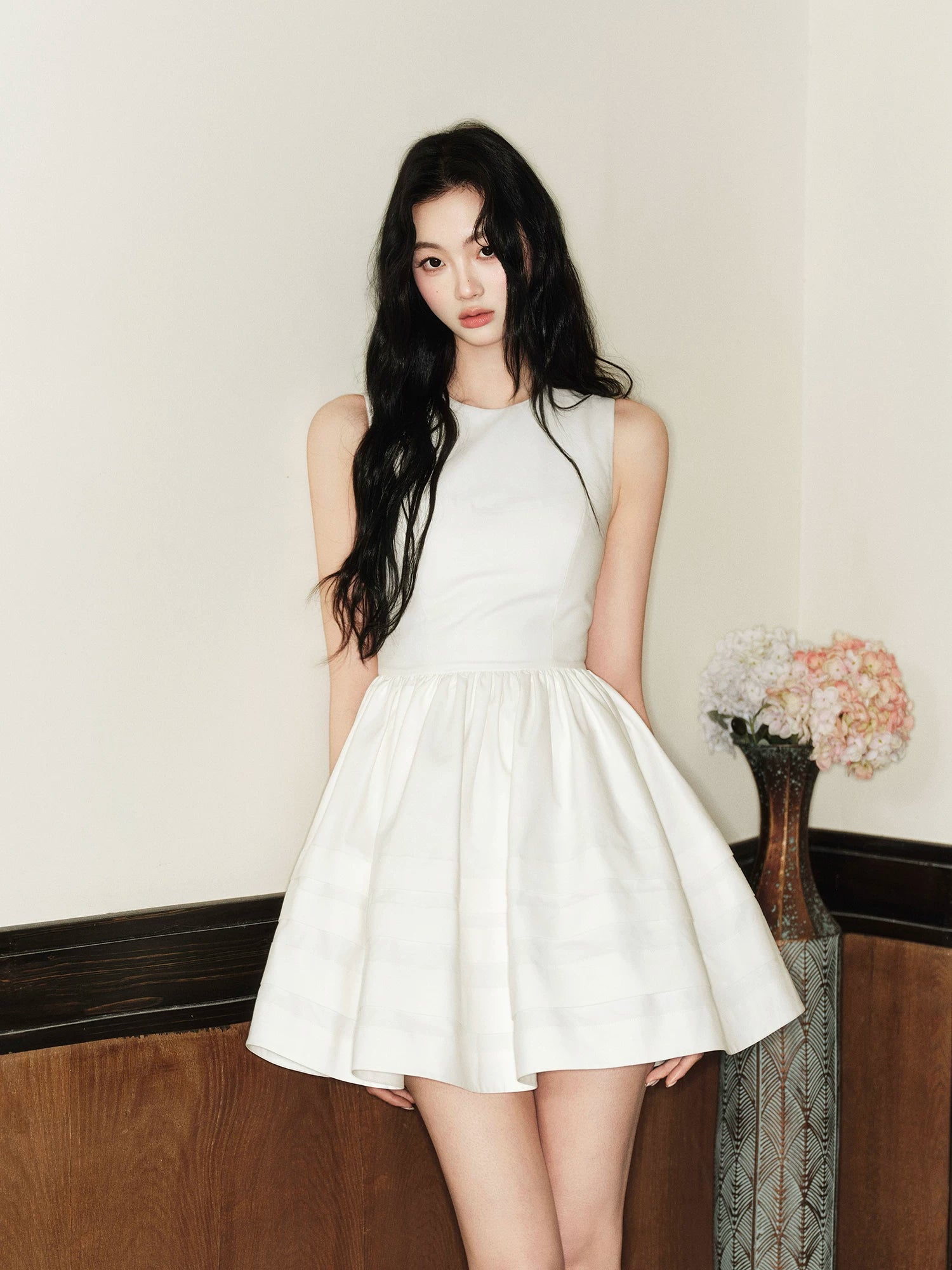 Avenement Crew Neck Temperament Waist Thin Dress