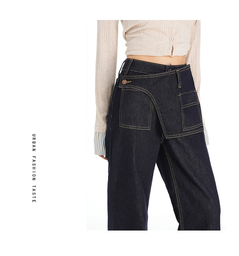 KPSR Retro Asymmetric Waist Seal Micro-pull Jeans