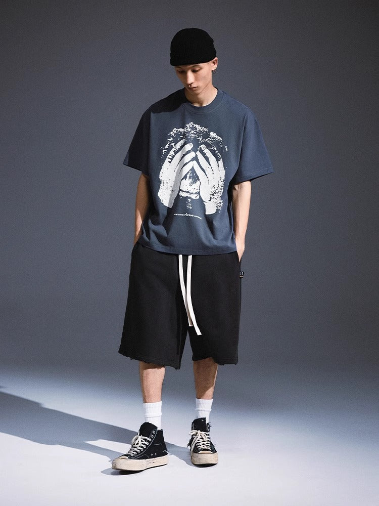 Remedy Portrait Crack Printing Half Sleeve Tee