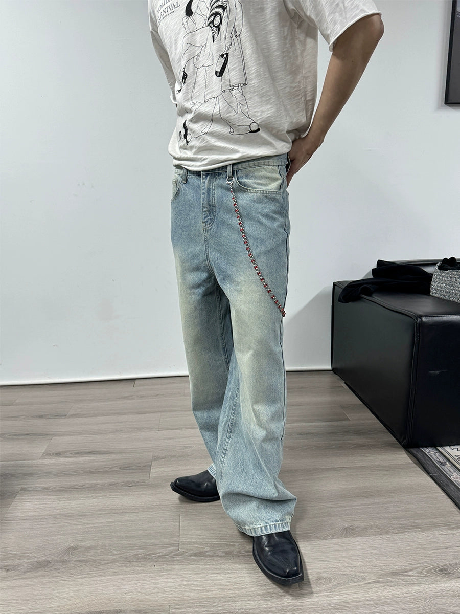 JCAESAR Straight Tube Slightly Wide Old Jeans