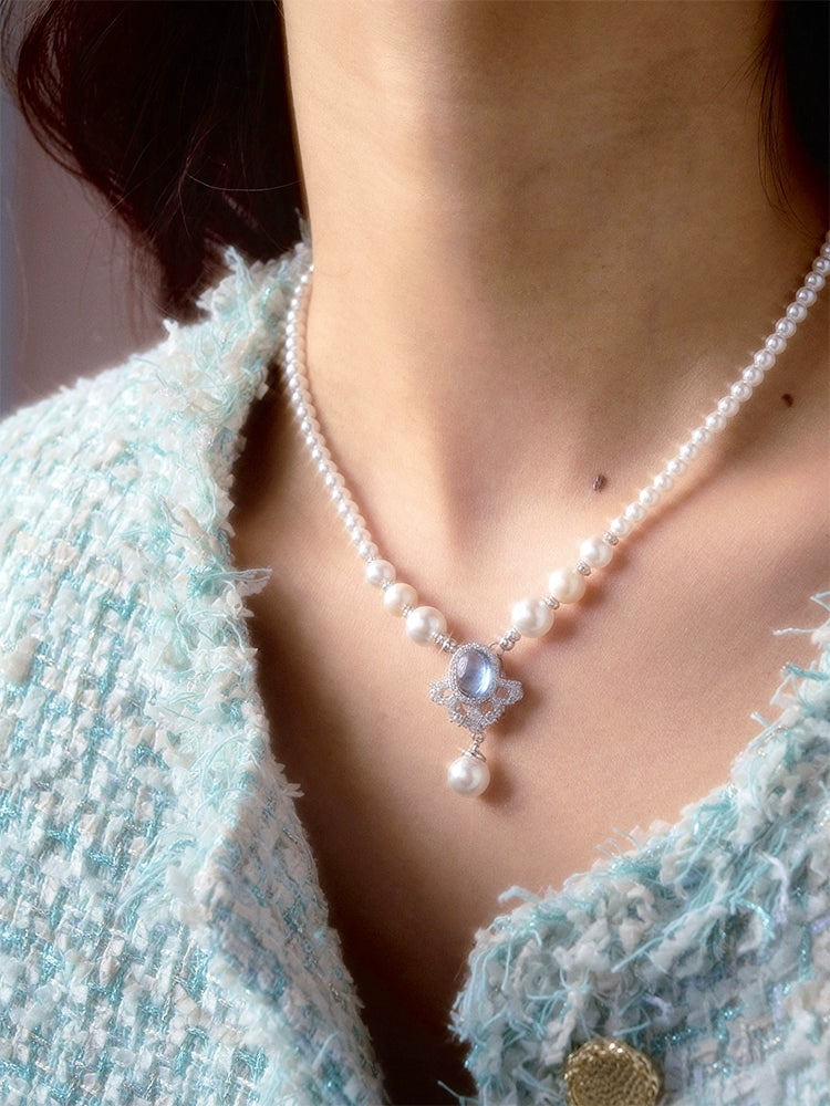 ParanoidP Snowflake Aquamarine Pearl Necklace
