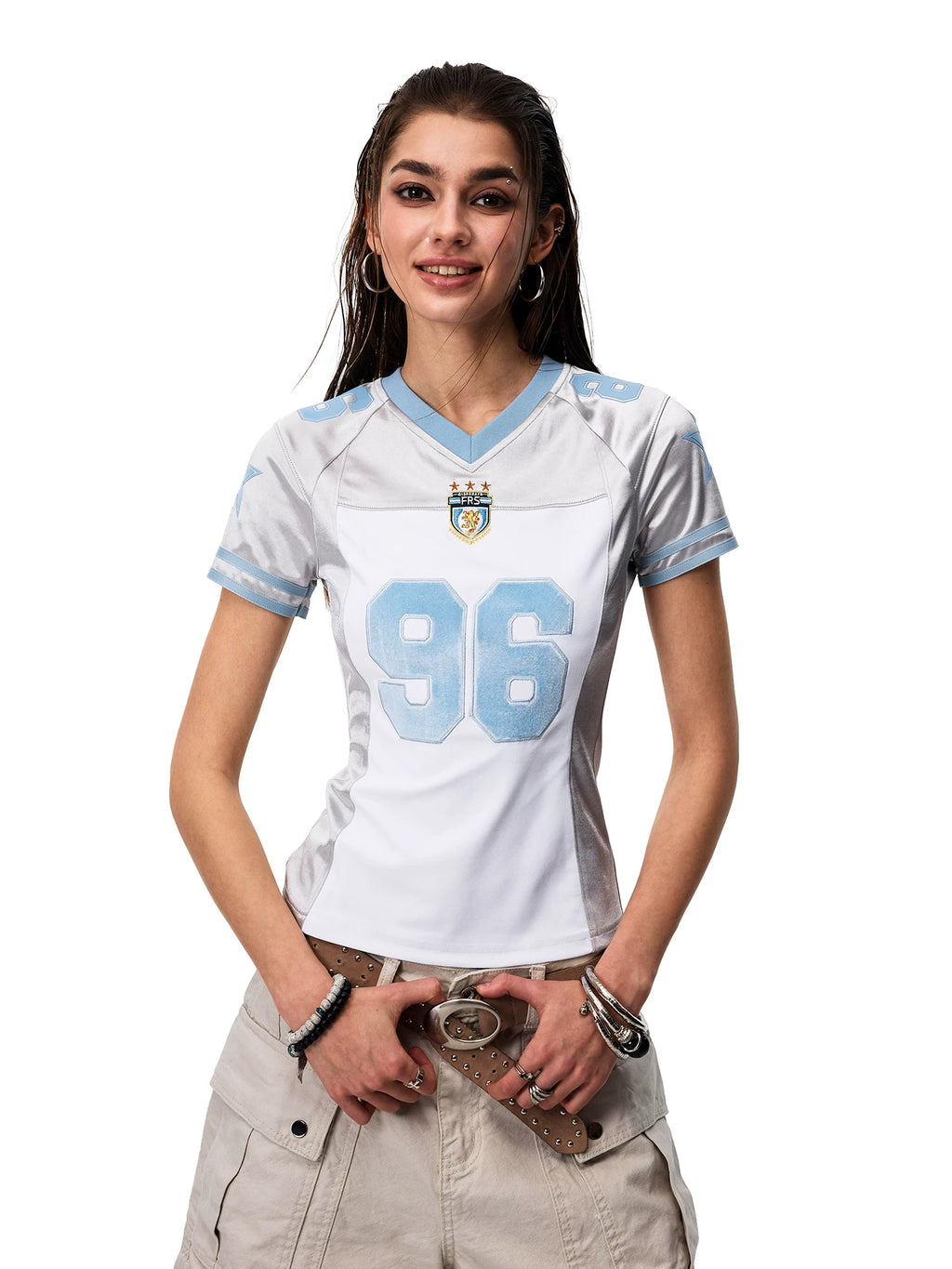 0123Start V-neck Slim and Thin Shoulder Tee
