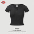 BE Women's slim fit top button v-neck tee