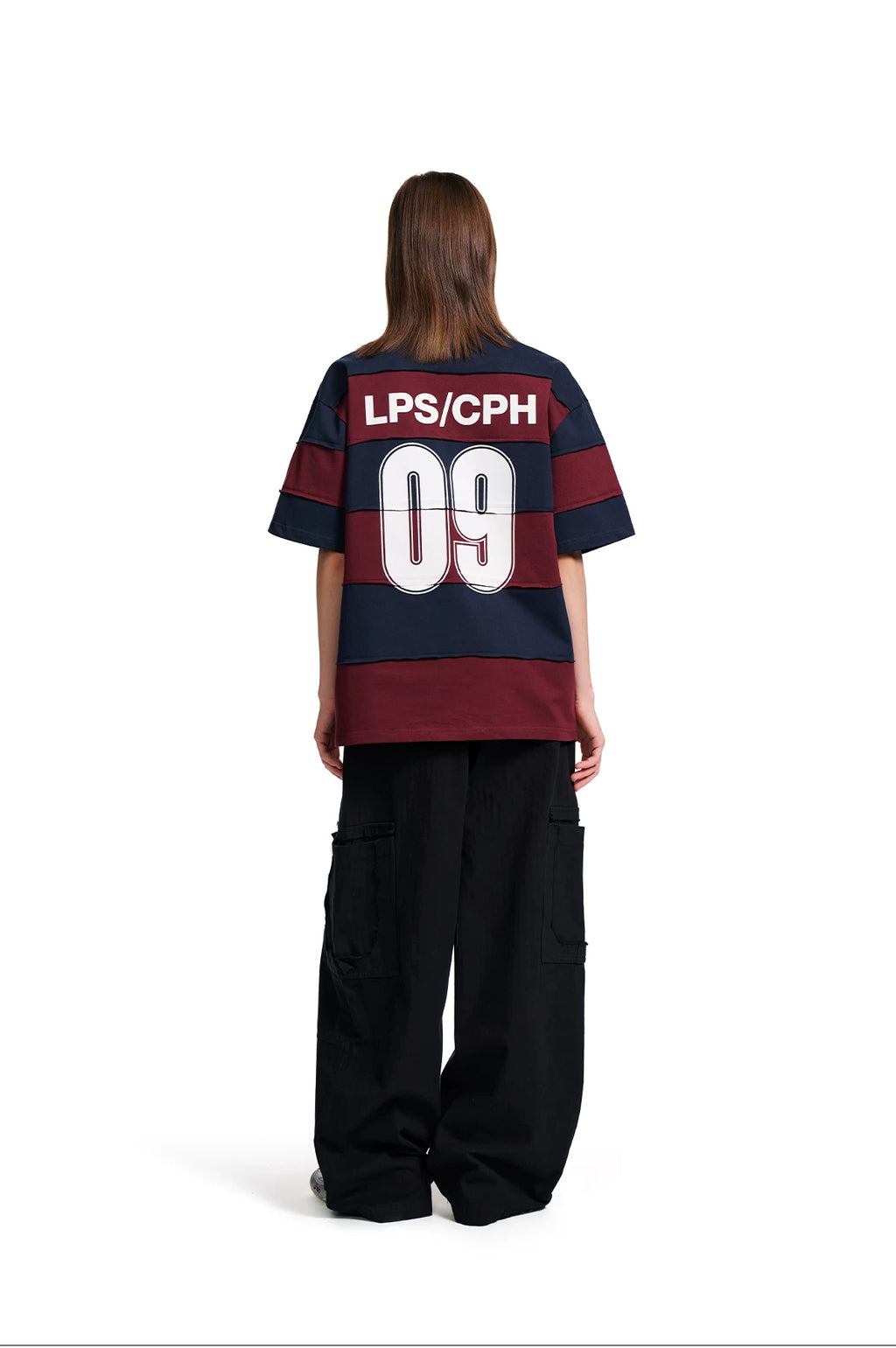 Loopsoon Vintage Contrasting Stripe Stitching Rough Edge Polo Tee