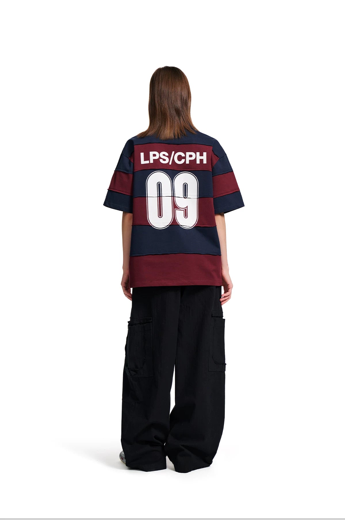 Loopsoon Vintage Contrasting Stripe Stitching Rough Edge Polo Tee