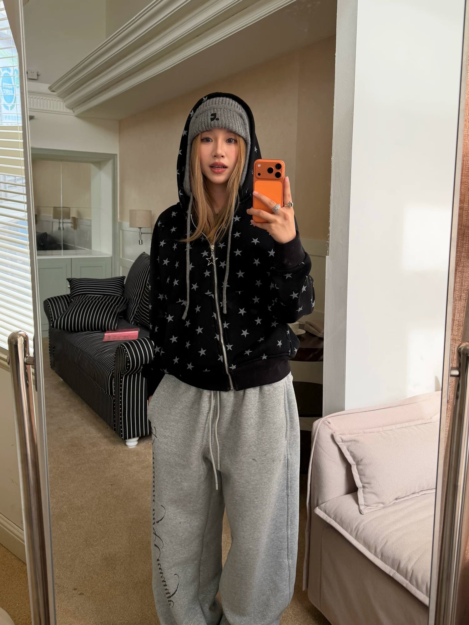 CCYE Star Full Printed Fleece Hooded Shoulder Sweater Jacket