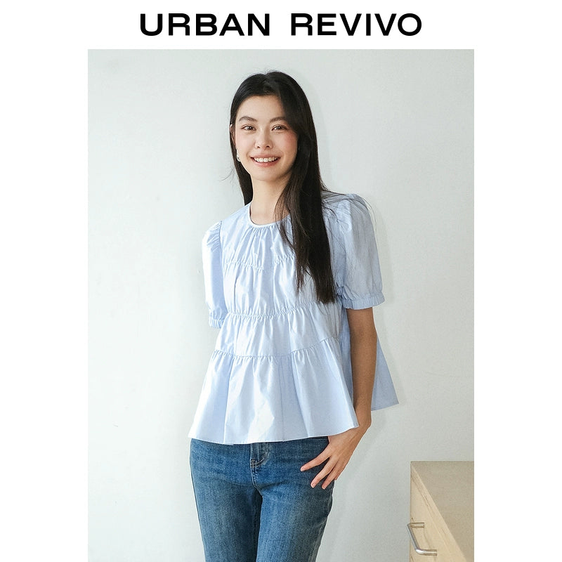 URBAN REVIVO Dopamine Doll Shirt Short-sleeved Blouse Shirt