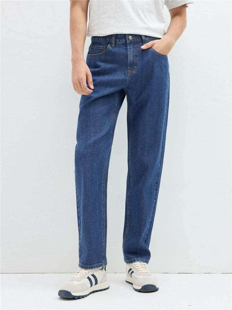 Giordano Straight Mid-waist Micro-elastic Denim Trousers