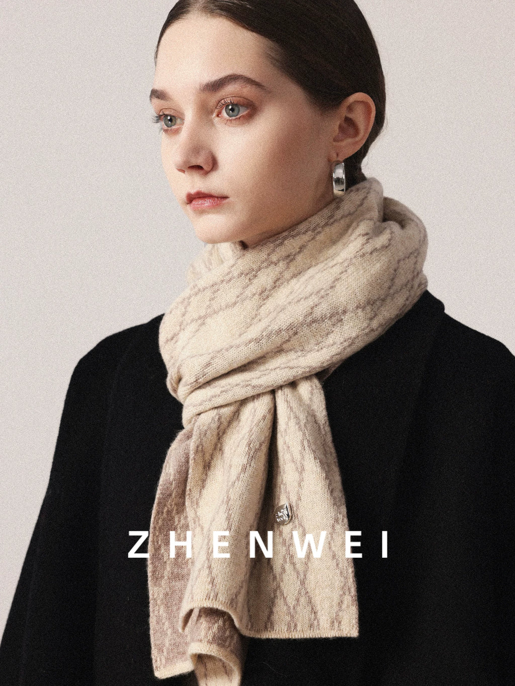 ZHENWEI 26 High-count 100% Wool Checked Knitted Scarves