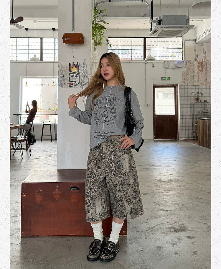 CCYE Leopard Print Worn Old Cropped Pants