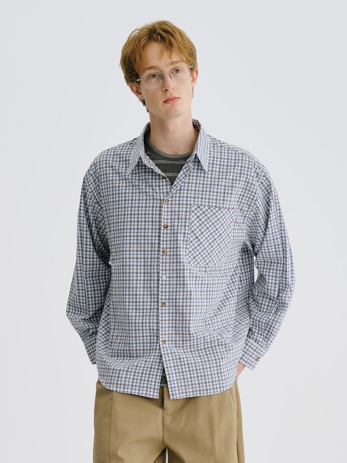 LIVINGTOWN Vintage Versatile Contrast Fine Checkered Shirt