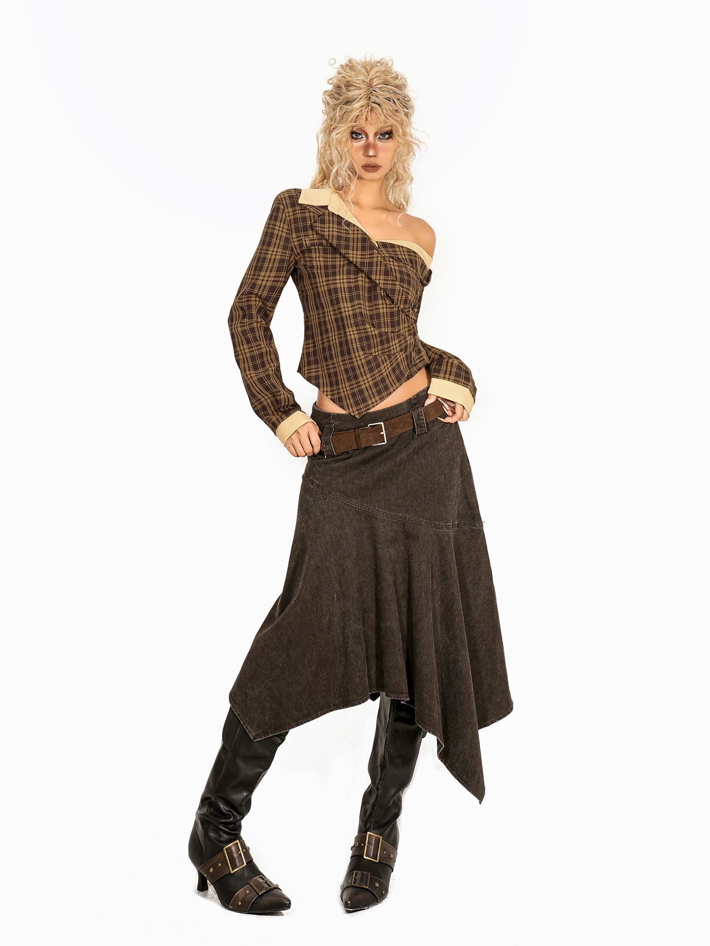 Arielink Asymmetrical Plaid Shirt