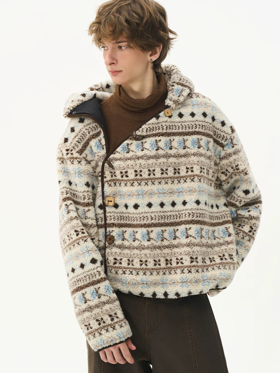 CNEW Printed Lambswool Diagonal Placket Sweatshirt Jacket