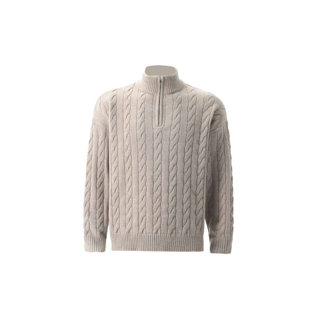 ZOZOFOREST Twist Pattern Thick Needle Half Zipper Sweater