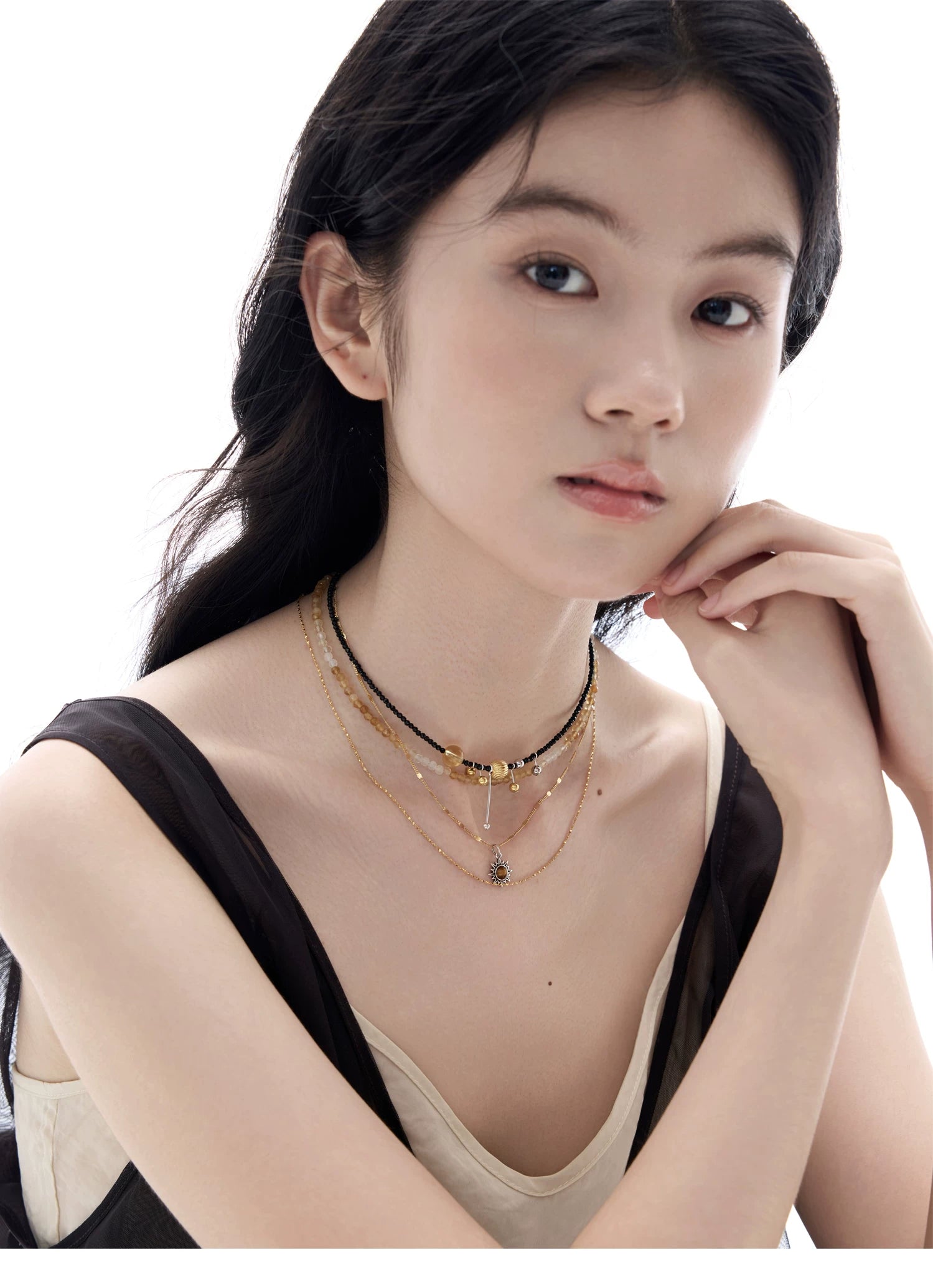 NO SOLUTION Punk Stacked Crystal Necklace