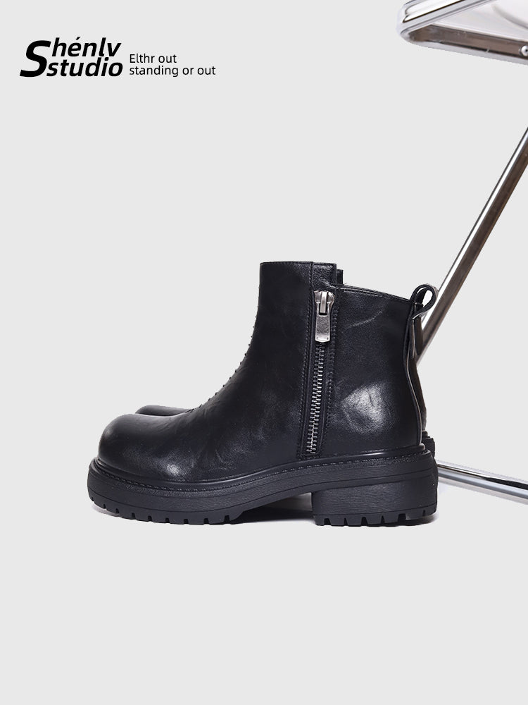 SHENLV STUDIO Side Zipper Chelsea Boots Platform High Top Leather Shoes