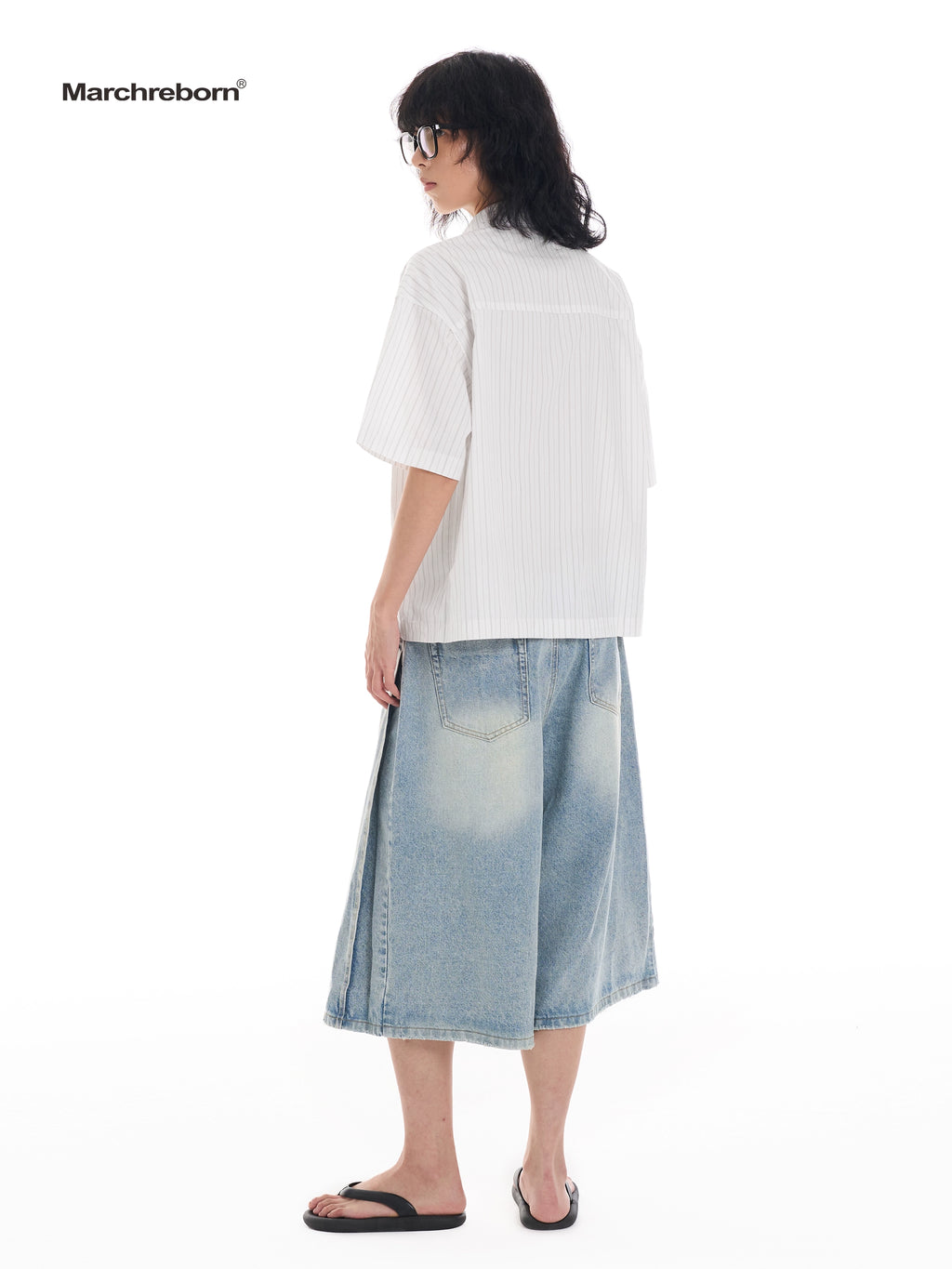 March Easy Sticker Printed Striped Short Sleeve Shirt