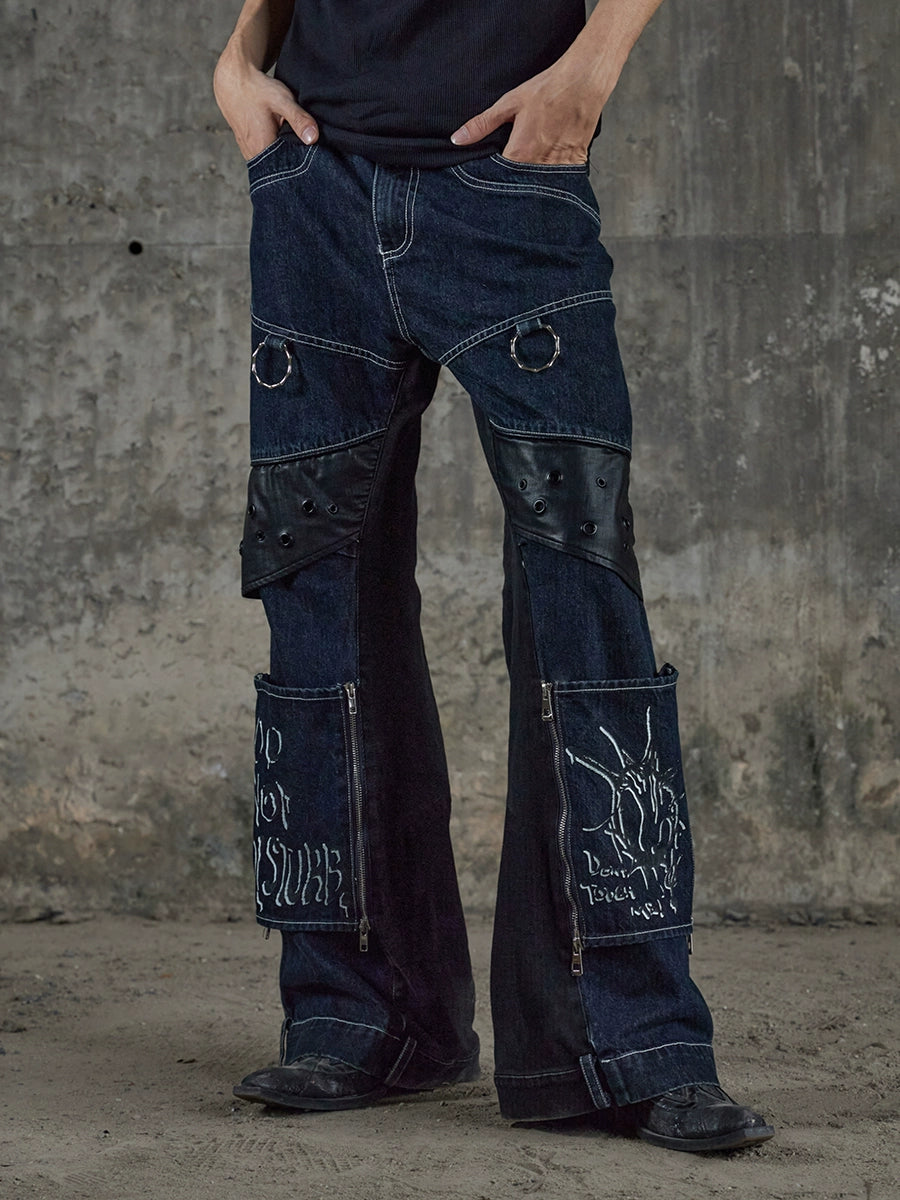 DND4DES Removable Splicing Washed Old Straight Jeans