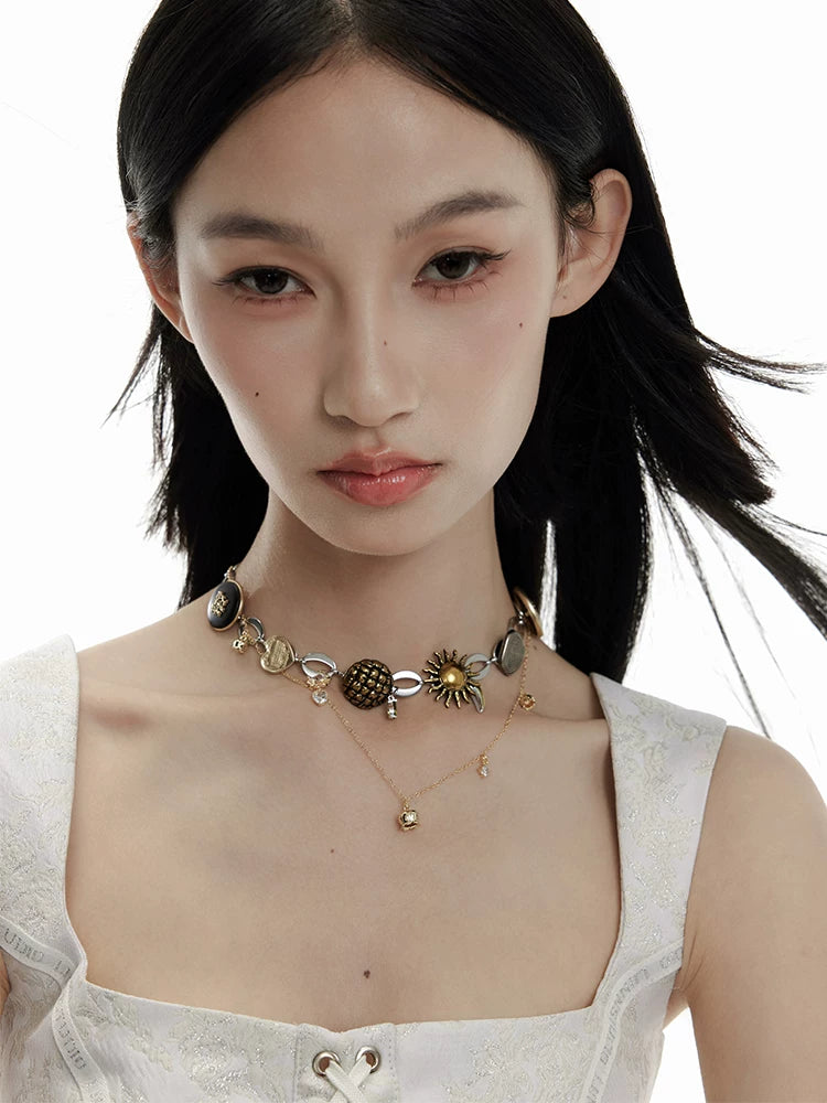 NO SOLUTION Sunset Design Stacked Necklace Retro Necklace