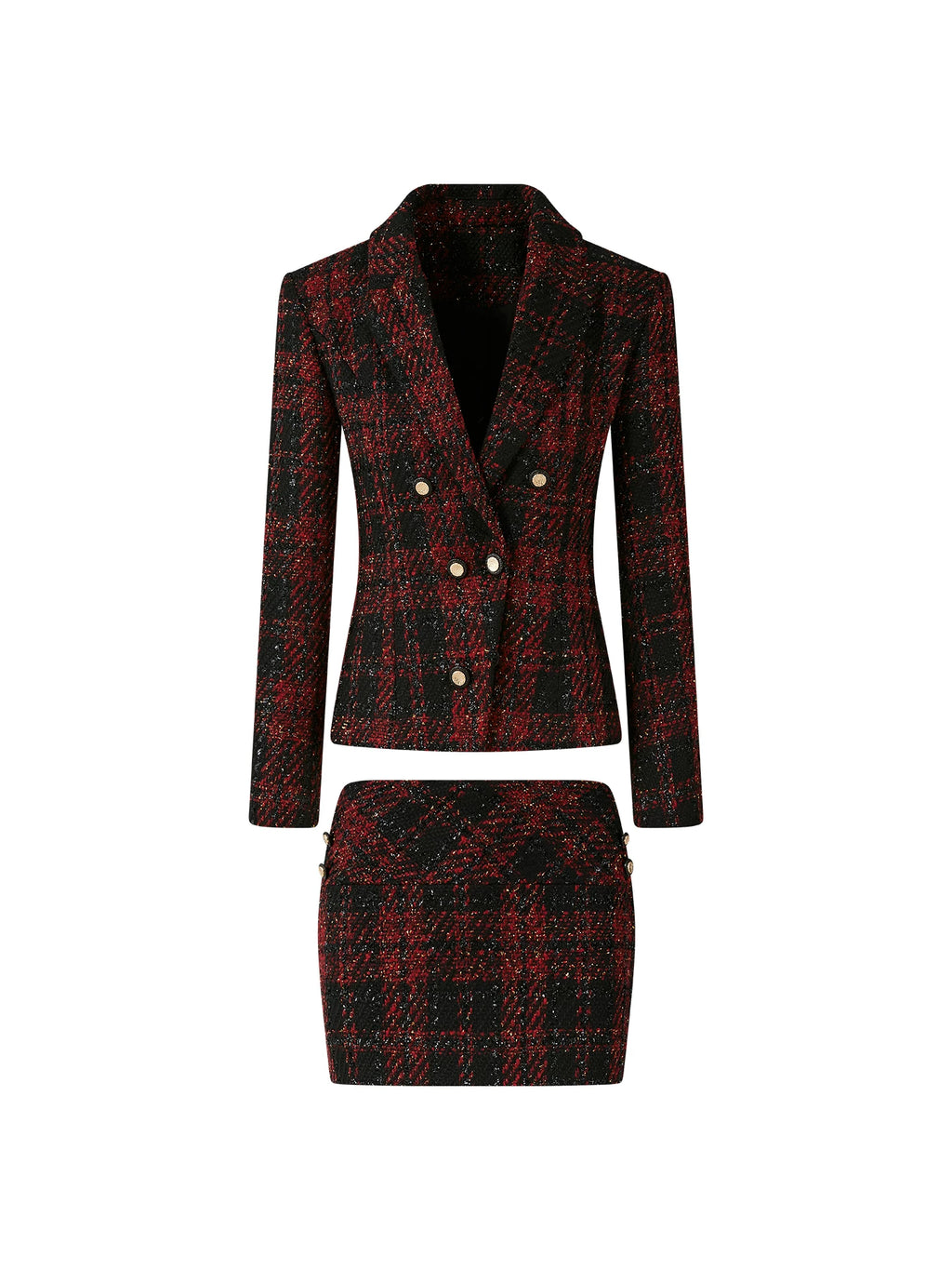 FINDYAWINGS Plaid Tweed Jacket Skirt Set