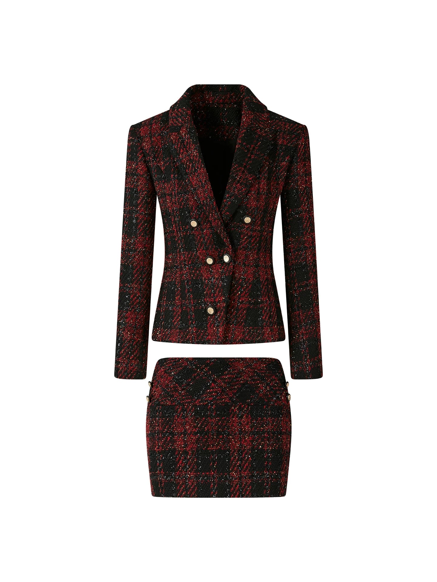 FINDYAWINGS Plaid Tweed Jacket Skirt Set