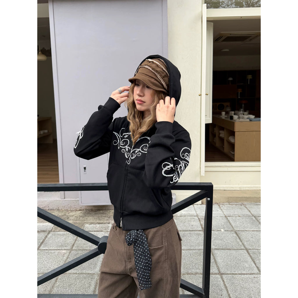 CCYE Front Shoulder Love Print Sweater Hooded Jacket