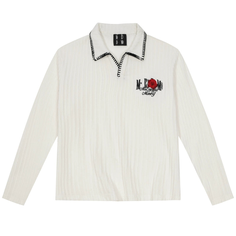 MEDM Hand Stitching Wheat Spike Embroidery Polo Long Sleeve