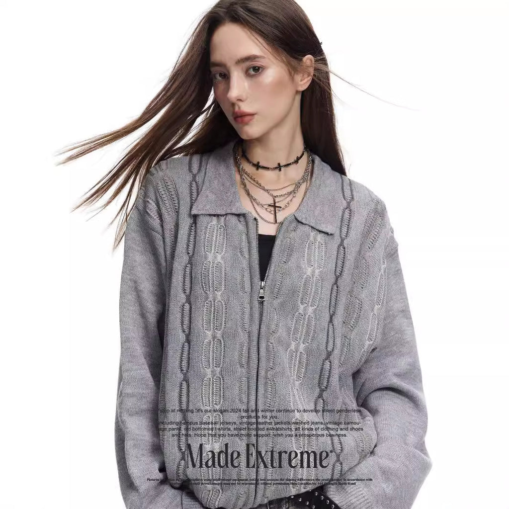 MADEEXTREME Jacquard Thick Needle Premium Zipper Knitted Sweater