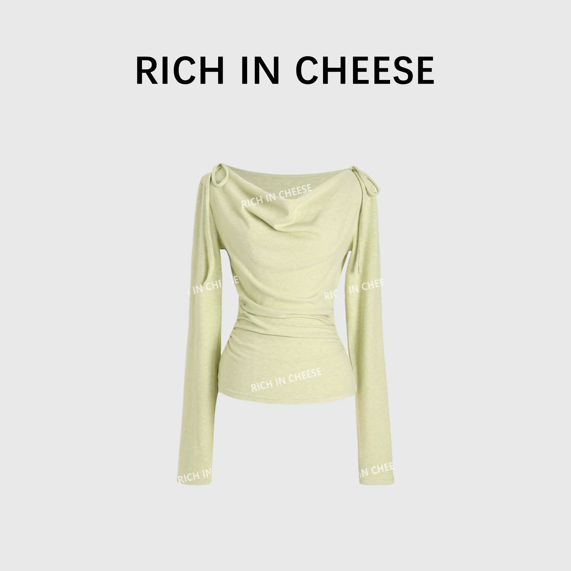 RICH IN CHEESE Swing Neck Knitted Waist Long Sleeve