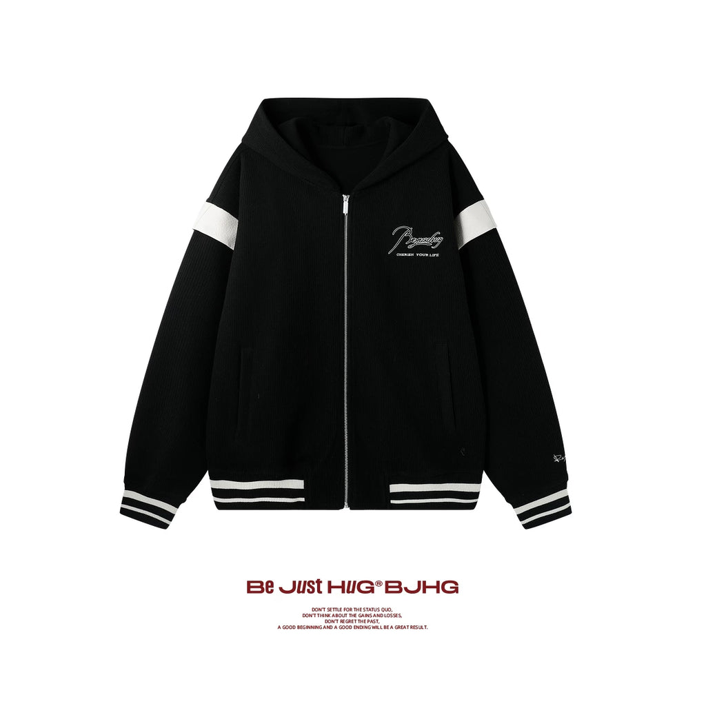 BJHG Corduroy Contrast Fake Two-piece Hooded Jacket
