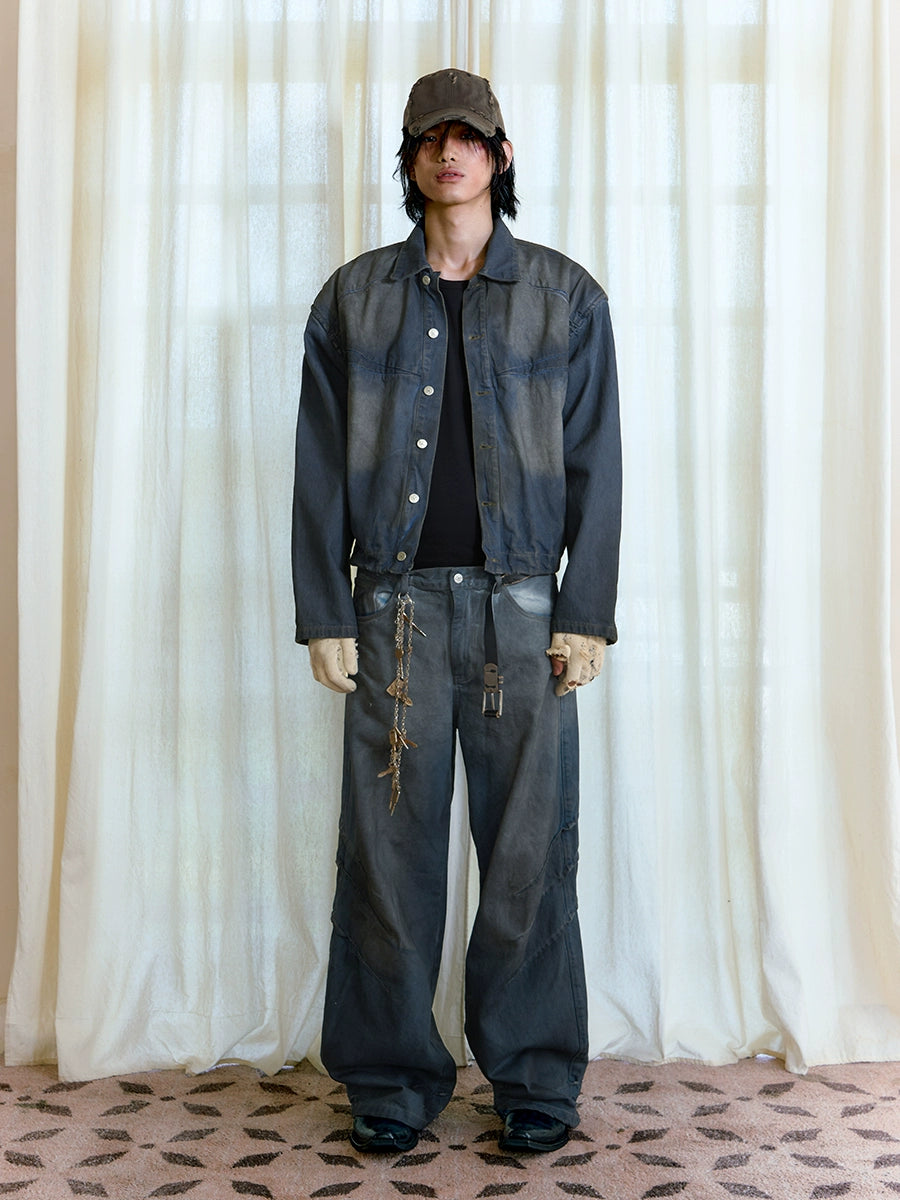 JCAESAR Scratch Dirty Wash Glazed Casual Jeans