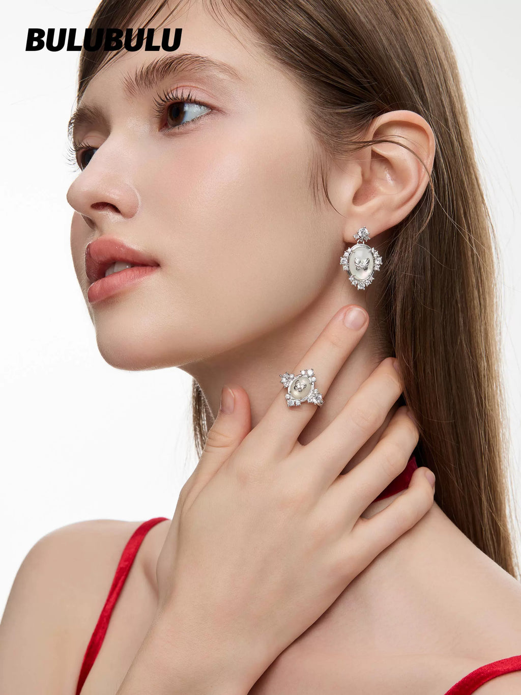 BULUBULU Magic Mirror Butterfly Flash Diamond Oval Stud Earrings