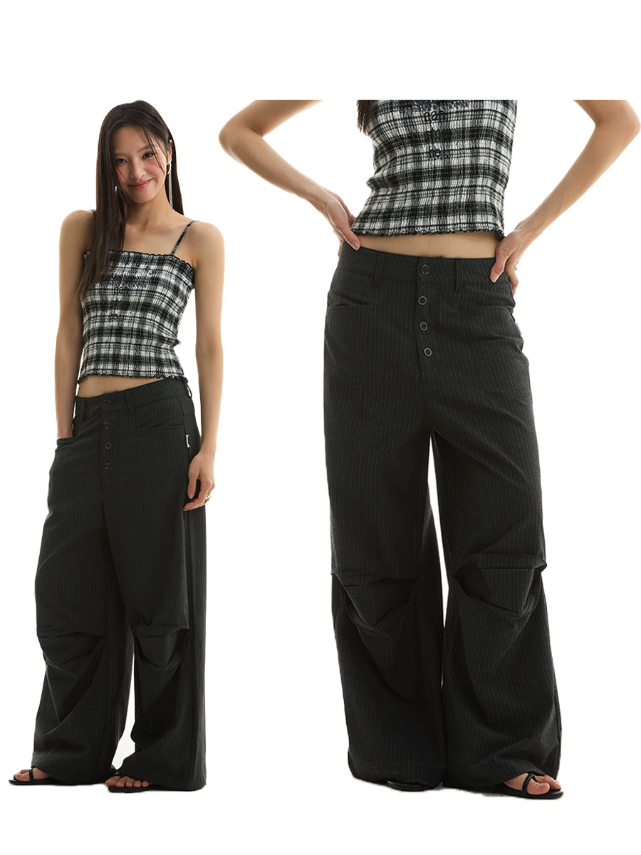 FUNKYFUN Striped Spaced Breasted Design Trousers