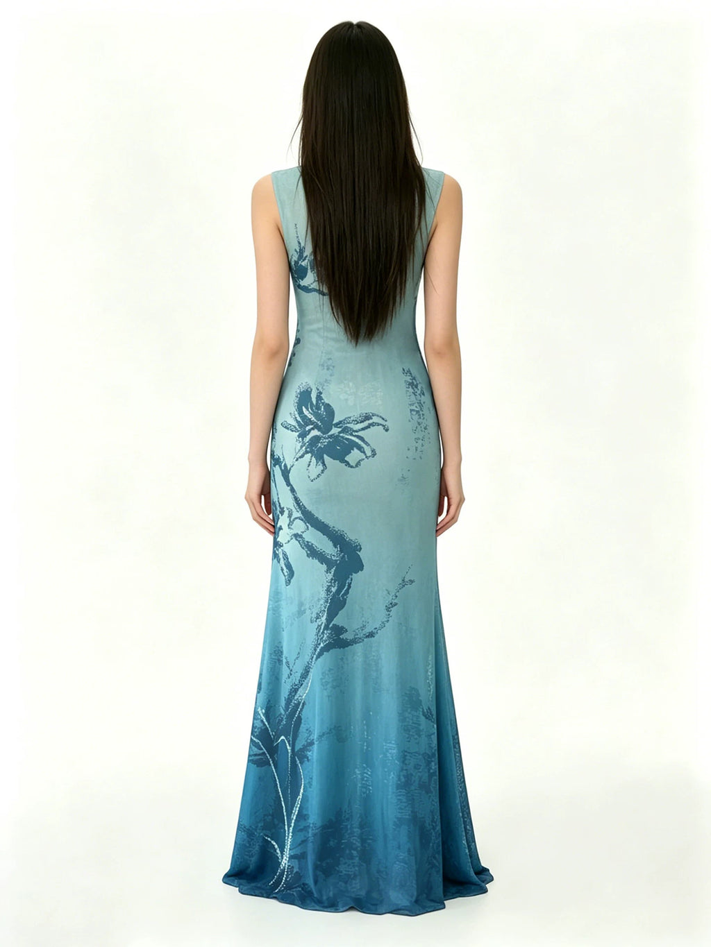FUNOFF Retro Floral Gradual Change Waist Cheongsam Dress