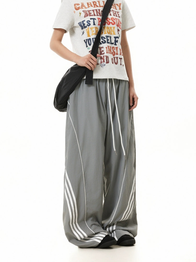 BTSG Retro Three-bar Stitching Loose Wide-leg Sweatpants
