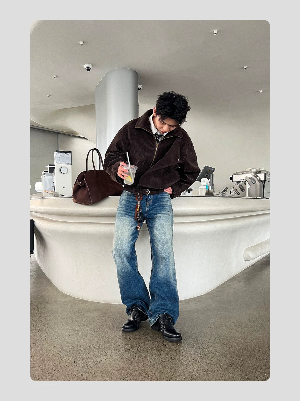 HANQIAORJI Diagonal Lace-up Horse Leather Pointed Leather Shoes