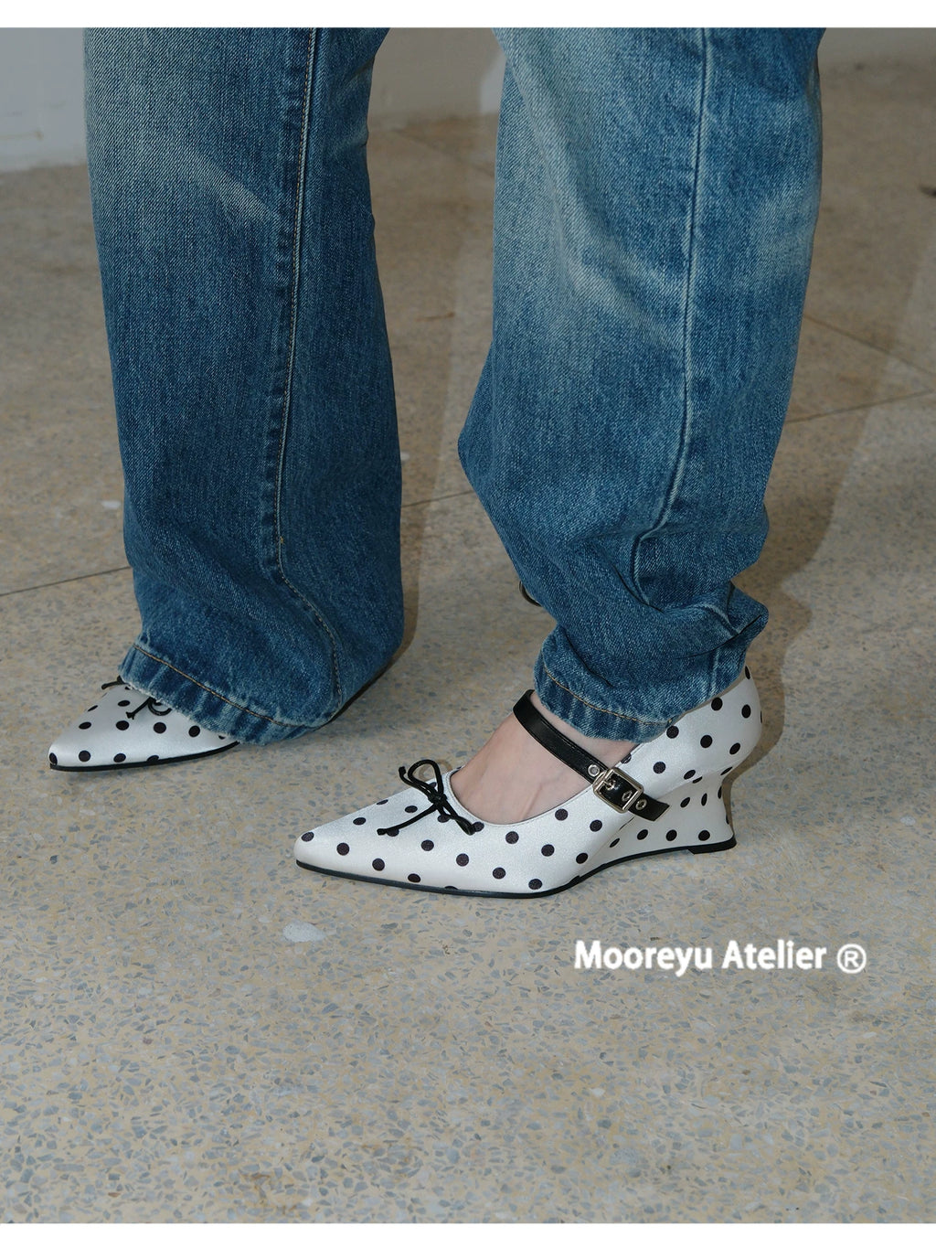 Mooreyu Polka Dot Bow Heels