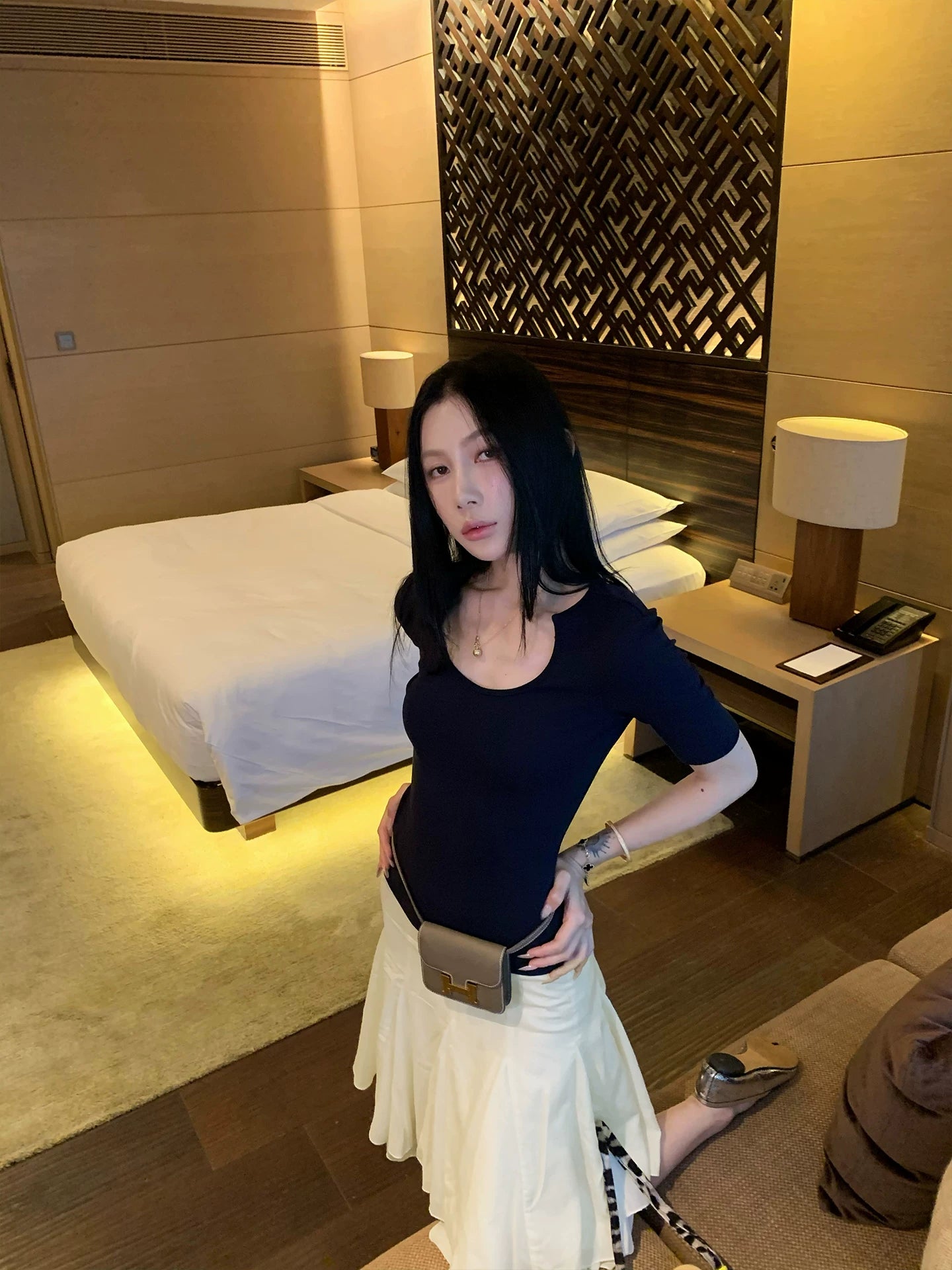 YOUNG KYLIN Splicing Large Skirt High Waist Medium and Long Skirt