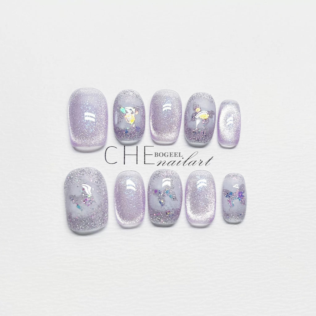 BOGEEL Purple Butterfly Cat Eye White Fairy Air Nail Sticker