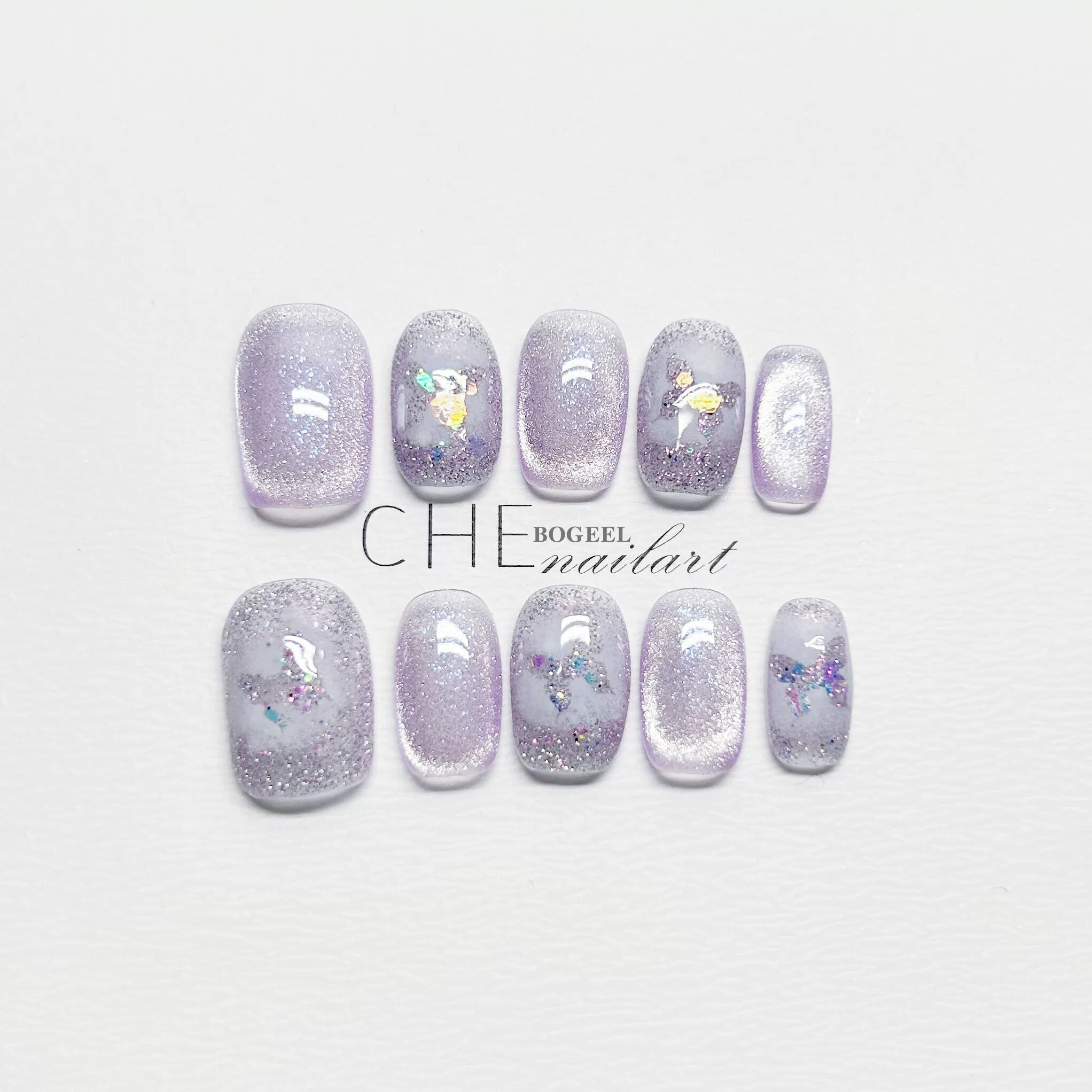 BOGEEL Purple Butterfly Cat Eye White Fairy Air Nail Sticker