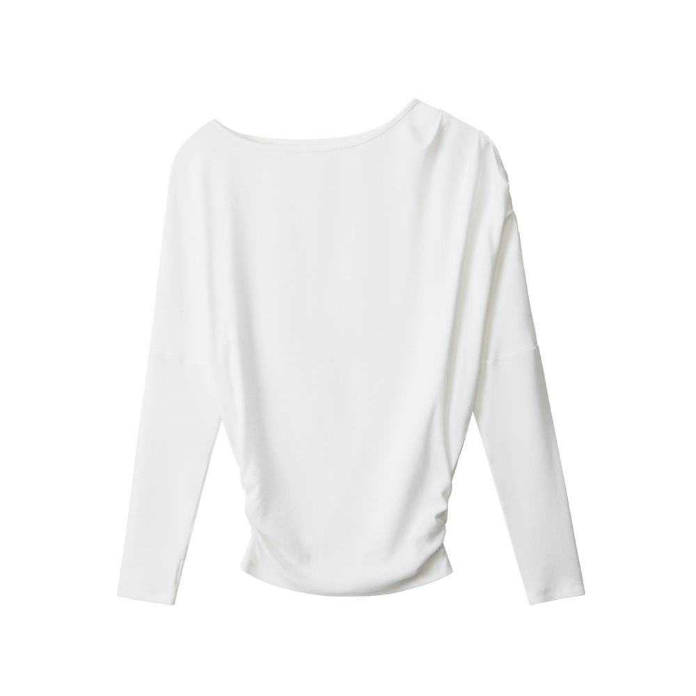 Nariele Slant Neck Vintage Waist Off-Shoulder Long Sleeves