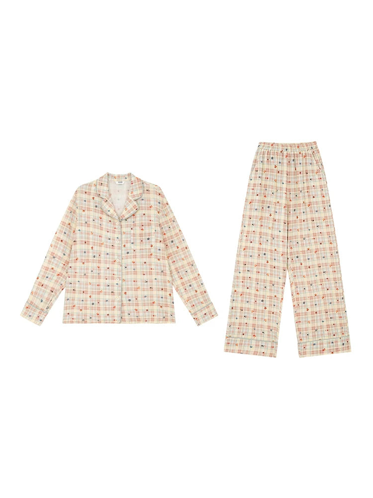 KANO Cuban Collar Print Casual Pajama Set