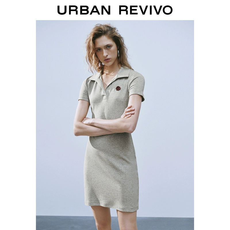URBAN REVIVO Retro College Three-dimensional Decorative Short-sleeved Dress